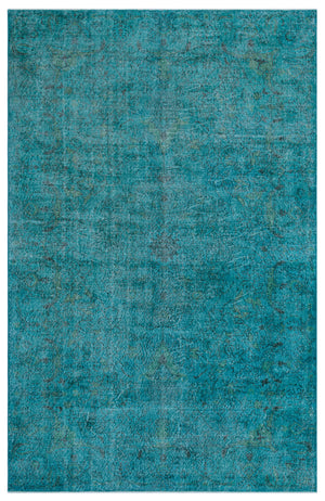 Turquoise  Over Dyed Vintage Rug 6'4'' x 10'2'' ft 194 x 309 cm
