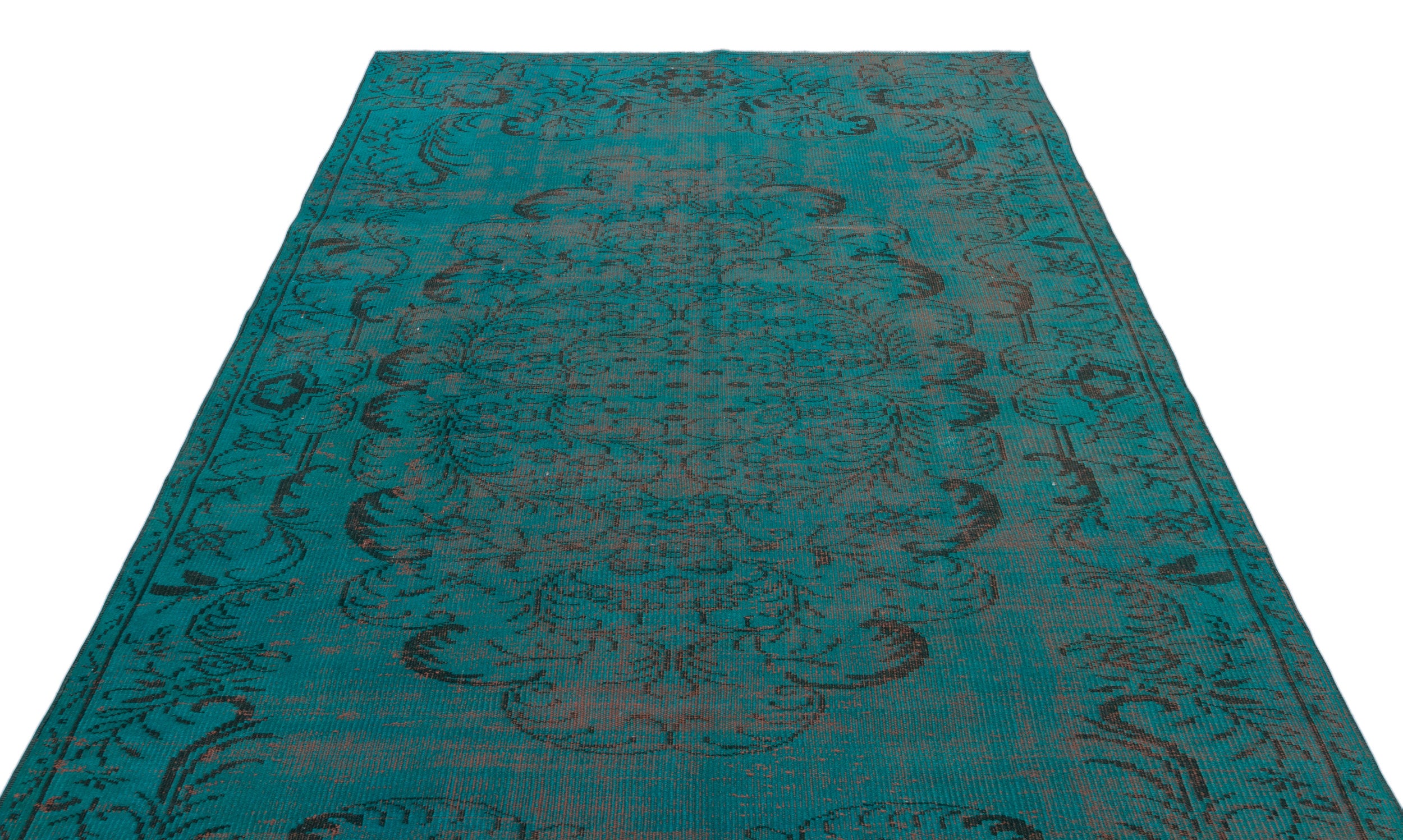 Turquoise  Over Dyed Vintage Rug 6'1'' x 9'5'' ft 185 x 287 cm