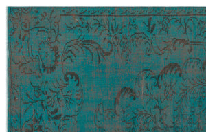 Turquoise  Over Dyed Vintage Rug 6'1'' x 9'5'' ft 185 x 287 cm
