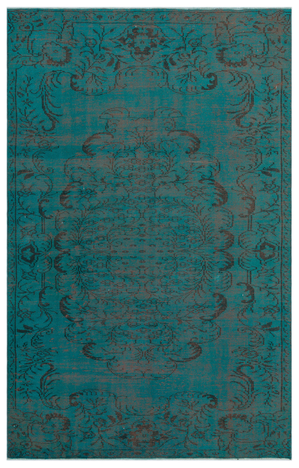 Turquoise  Over Dyed Vintage Rug 6'1'' x 9'5'' ft 185 x 287 cm