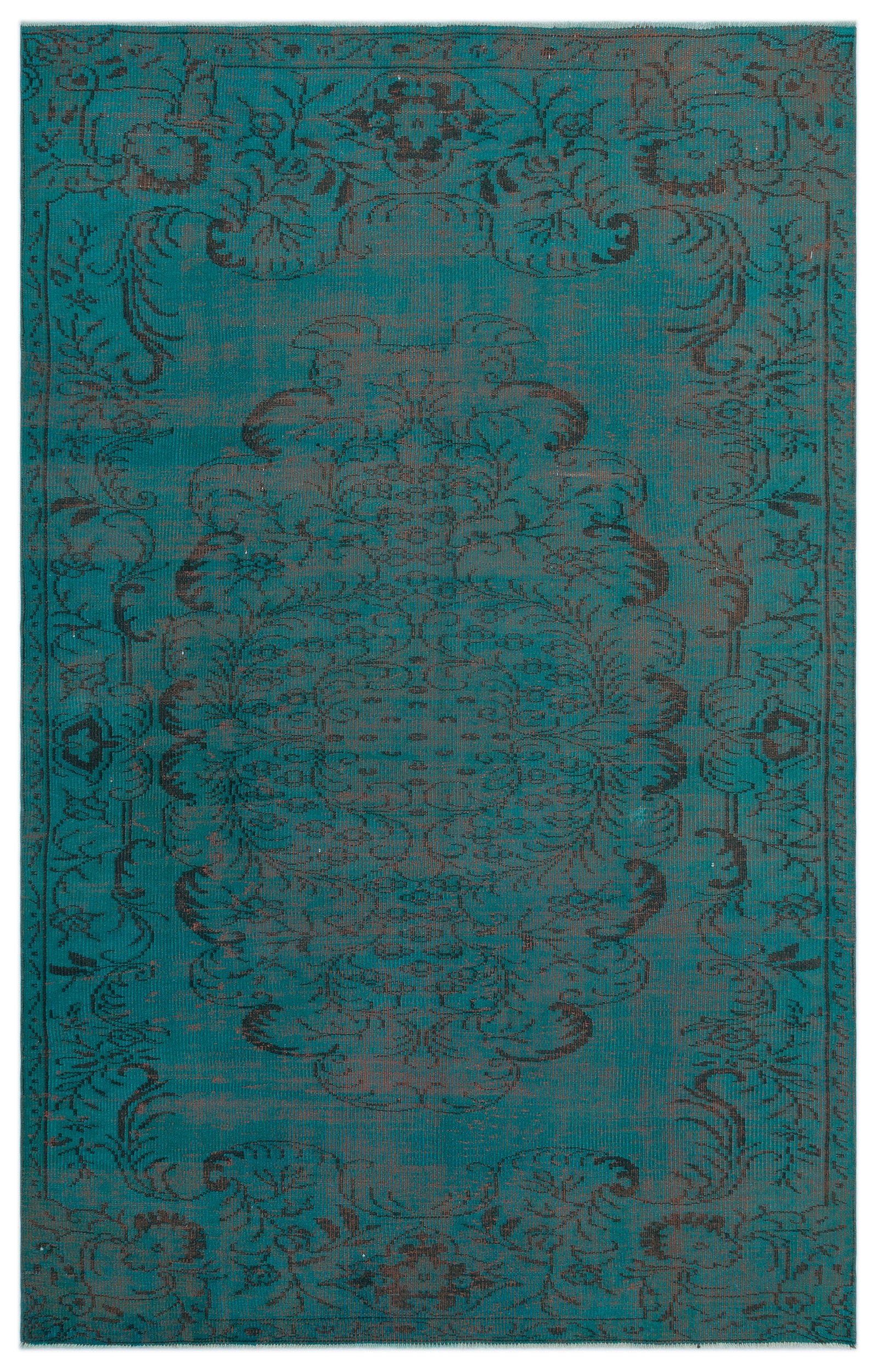 Turquoise  Over Dyed Vintage Rug 6'1'' x 9'5'' ft 185 x 287 cm