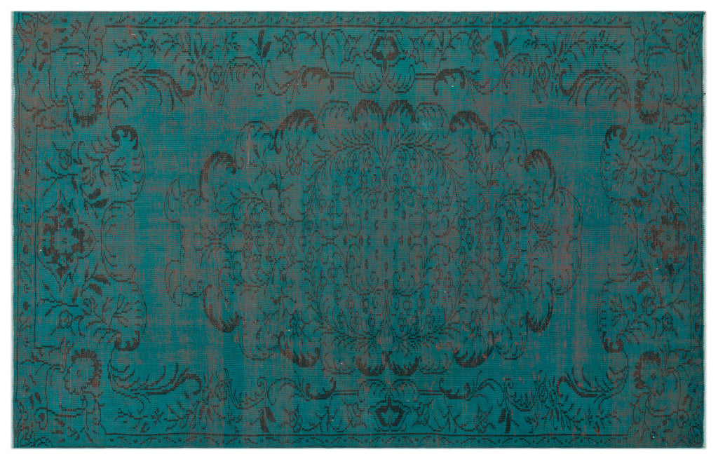 Turquoise  Over Dyed Vintage Rug 6'1'' x 9'5'' ft 185 x 287 cm