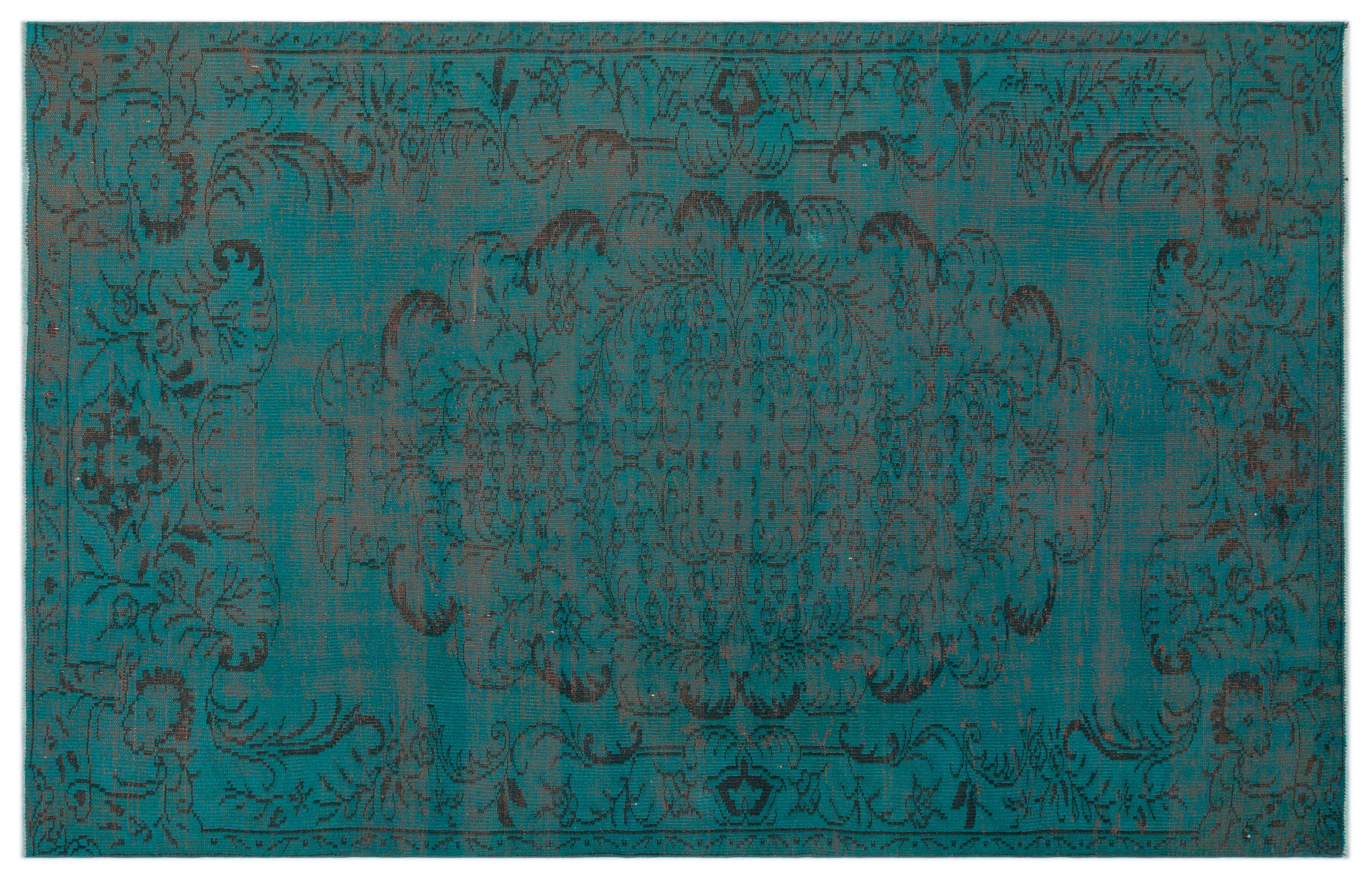 Turquoise  Over Dyed Vintage Rug 6'1'' x 9'5'' ft 185 x 287 cm