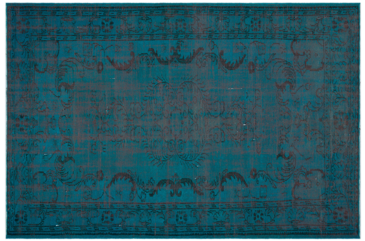 Traditional Design Blue Over Dyed Vintage Rug 6'5'' x 9'7'' ft 195 x 291 cm