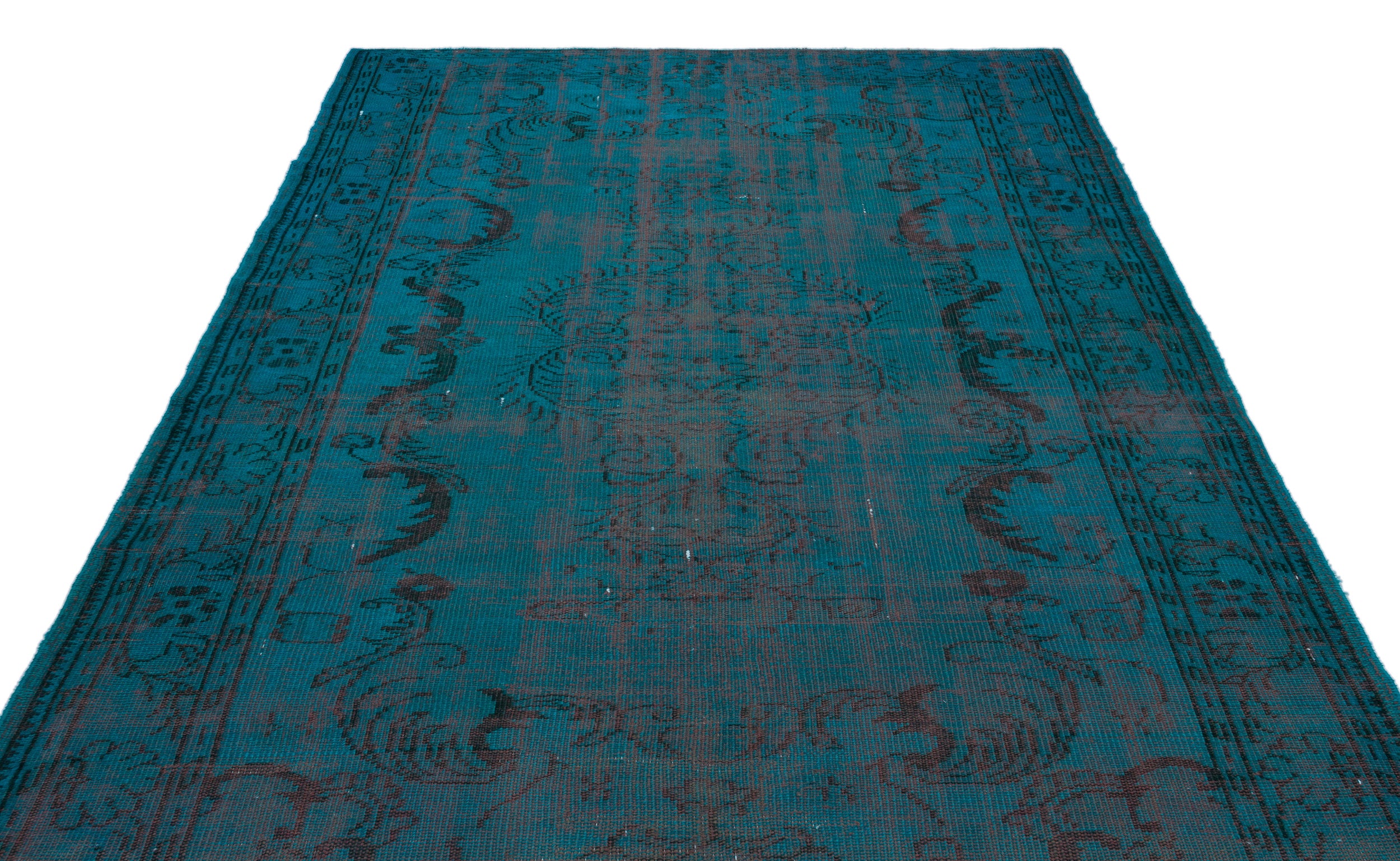 Turquoise  Over Dyed Vintage Rug 6'5'' x 9'7'' ft 195 x 291 cm