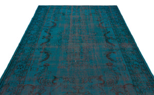 Turquoise  Over Dyed Vintage Rug 6'5'' x 9'7'' ft 195 x 291 cm