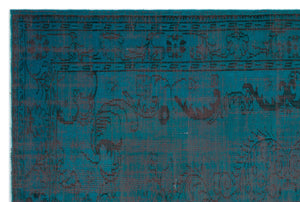 Turquoise  Over Dyed Vintage Rug 6'5'' x 9'7'' ft 195 x 291 cm