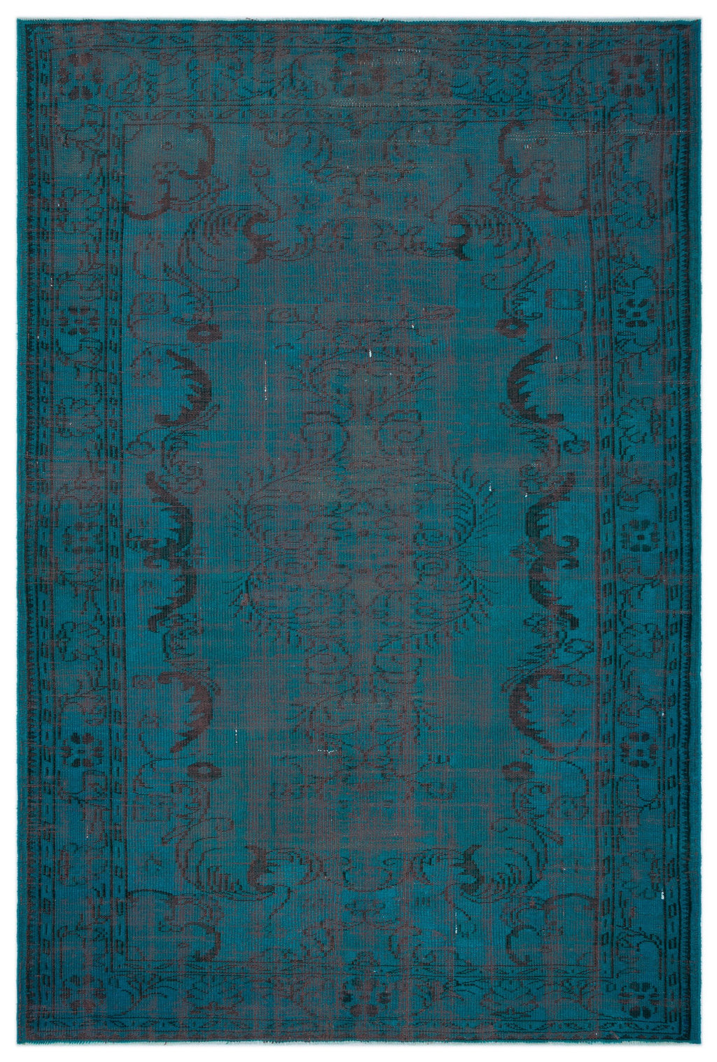 Turquoise  Over Dyed Vintage Rug 6'5'' x 9'7'' ft 195 x 291 cm