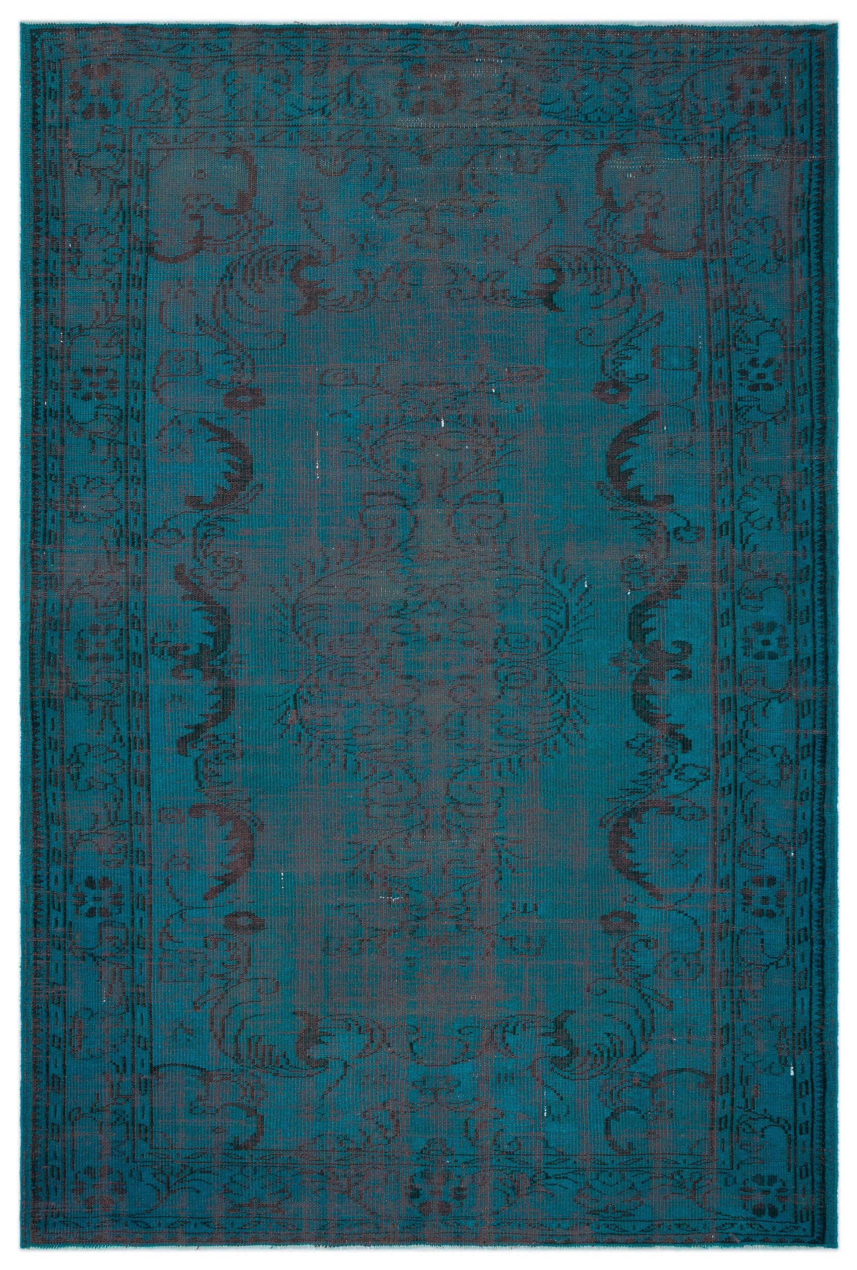 Turquoise  Over Dyed Vintage Rug 6'5'' x 9'7'' ft 195 x 291 cm