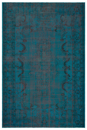 Turquoise  Over Dyed Vintage Rug 6'5'' x 9'7'' ft 195 x 291 cm