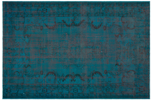 Traditional Design Blue Over Dyed Vintage Rug 6'5'' x 9'7'' ft 195 x 291 cm