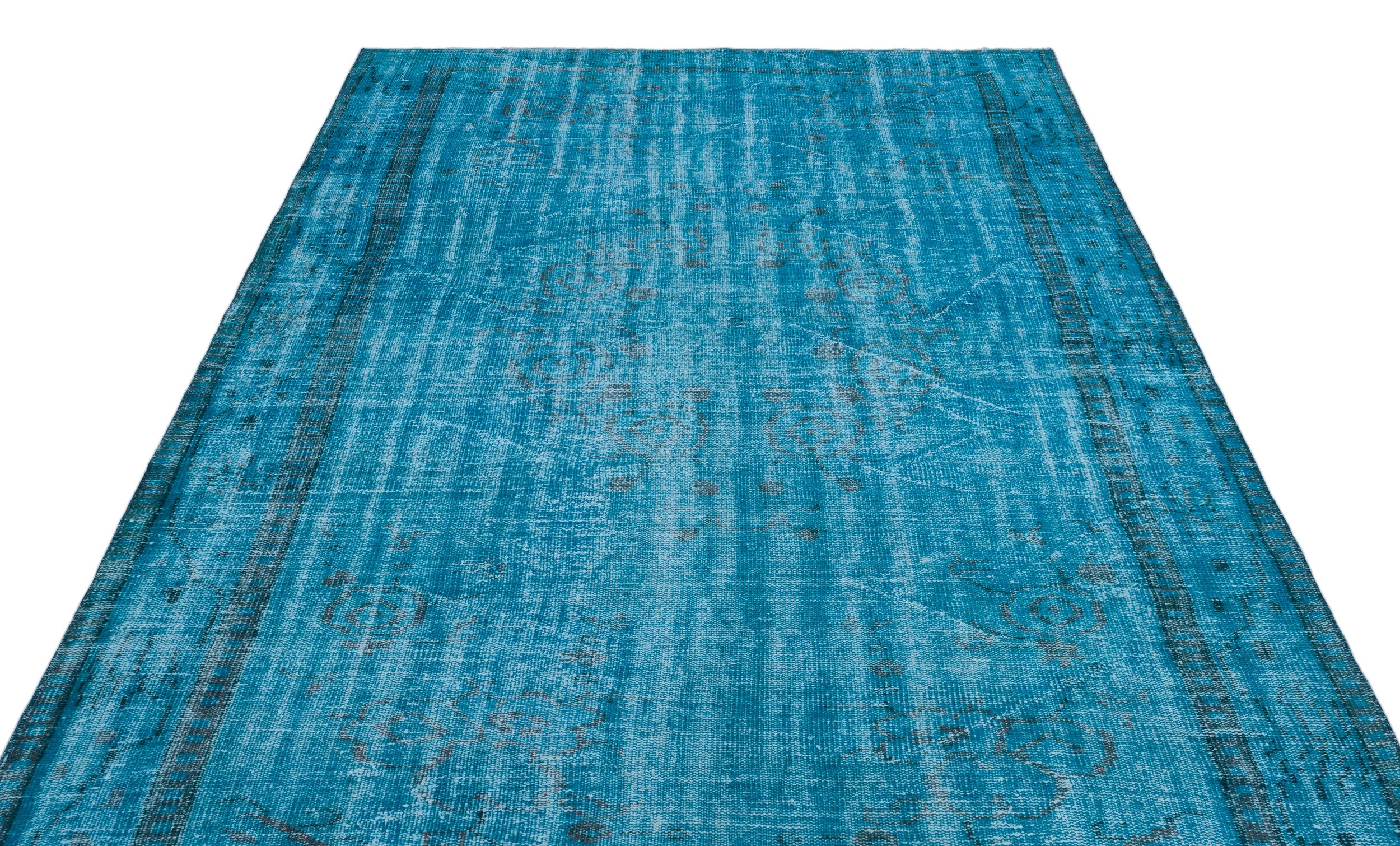 Turquoise  Over Dyed Vintage Rug 6'1'' x 9'0'' ft 185 x 275 cm