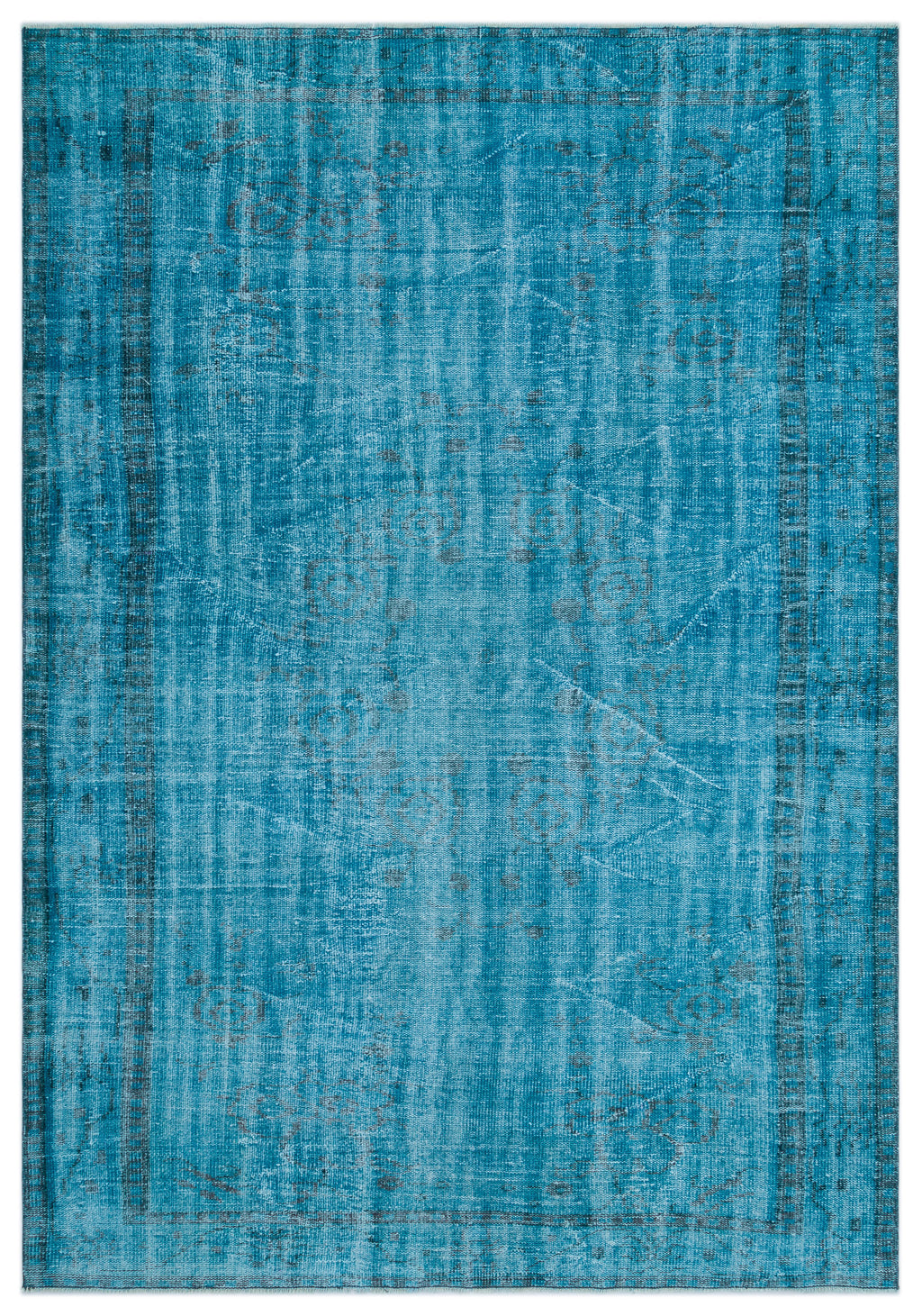 Turquoise  Over Dyed Vintage Rug 6'1'' x 9'0'' ft 185 x 275 cm