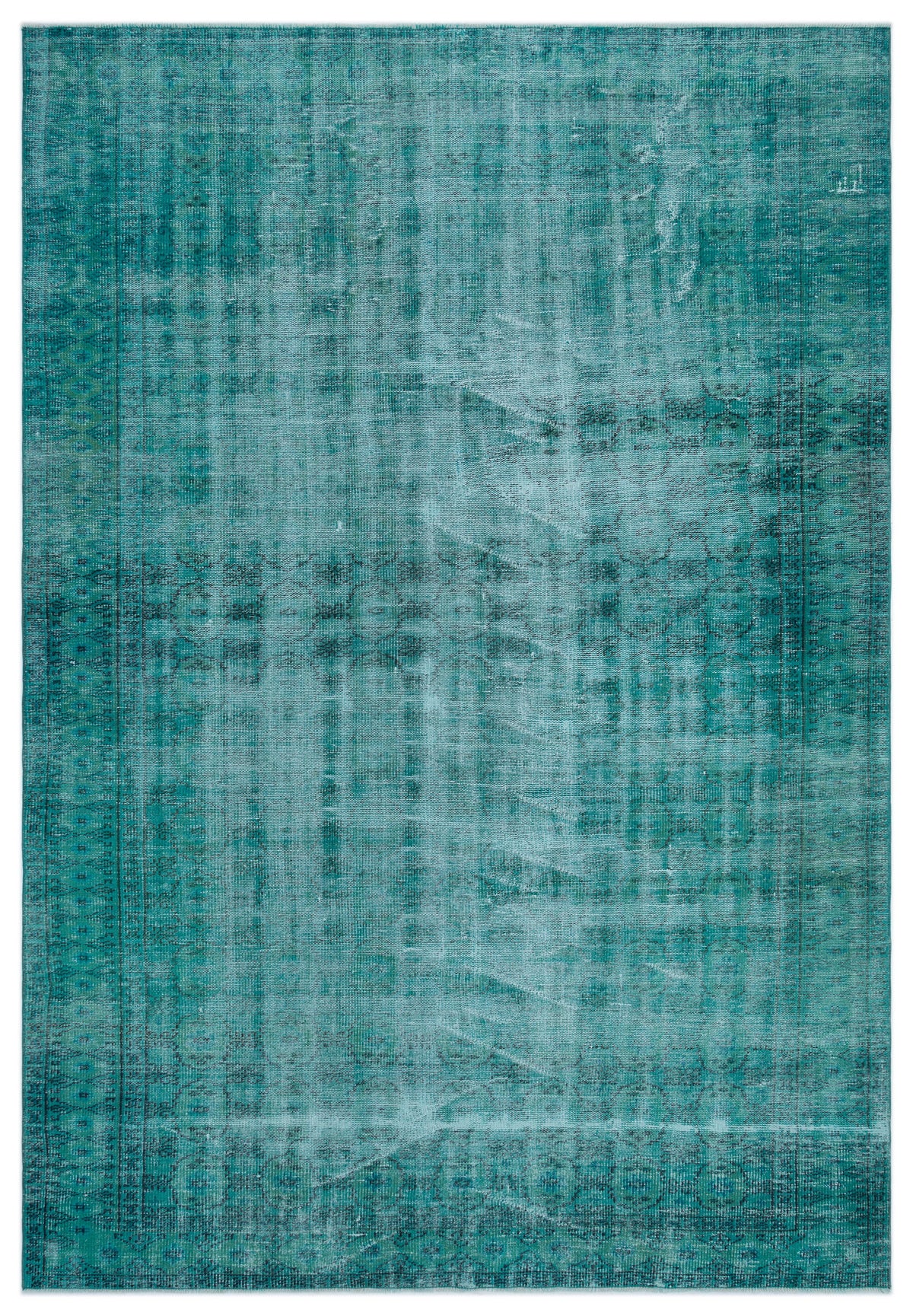 Turquoise  Over Dyed Vintage Rug 6'7'' x 9'3'' ft 200 x 283 cm