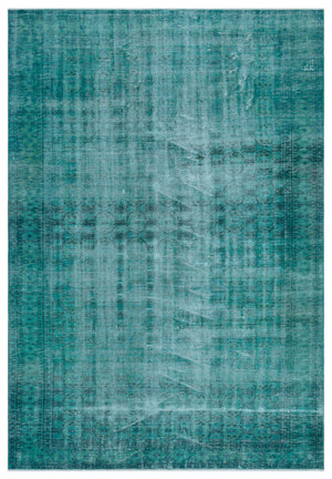 Turquoise  Over Dyed Vintage Rug 6'7'' x 9'3'' ft 200 x 283 cm