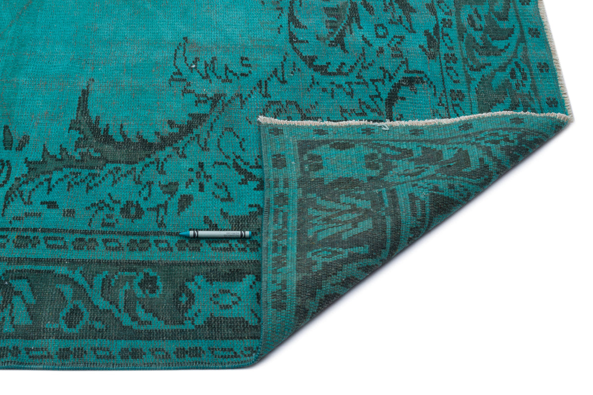 Turquoise  Over Dyed Vintage Rug 5&#39;5&#39;&#39; x 9&#39;4&#39;&#39; ft 166 x 285 cm