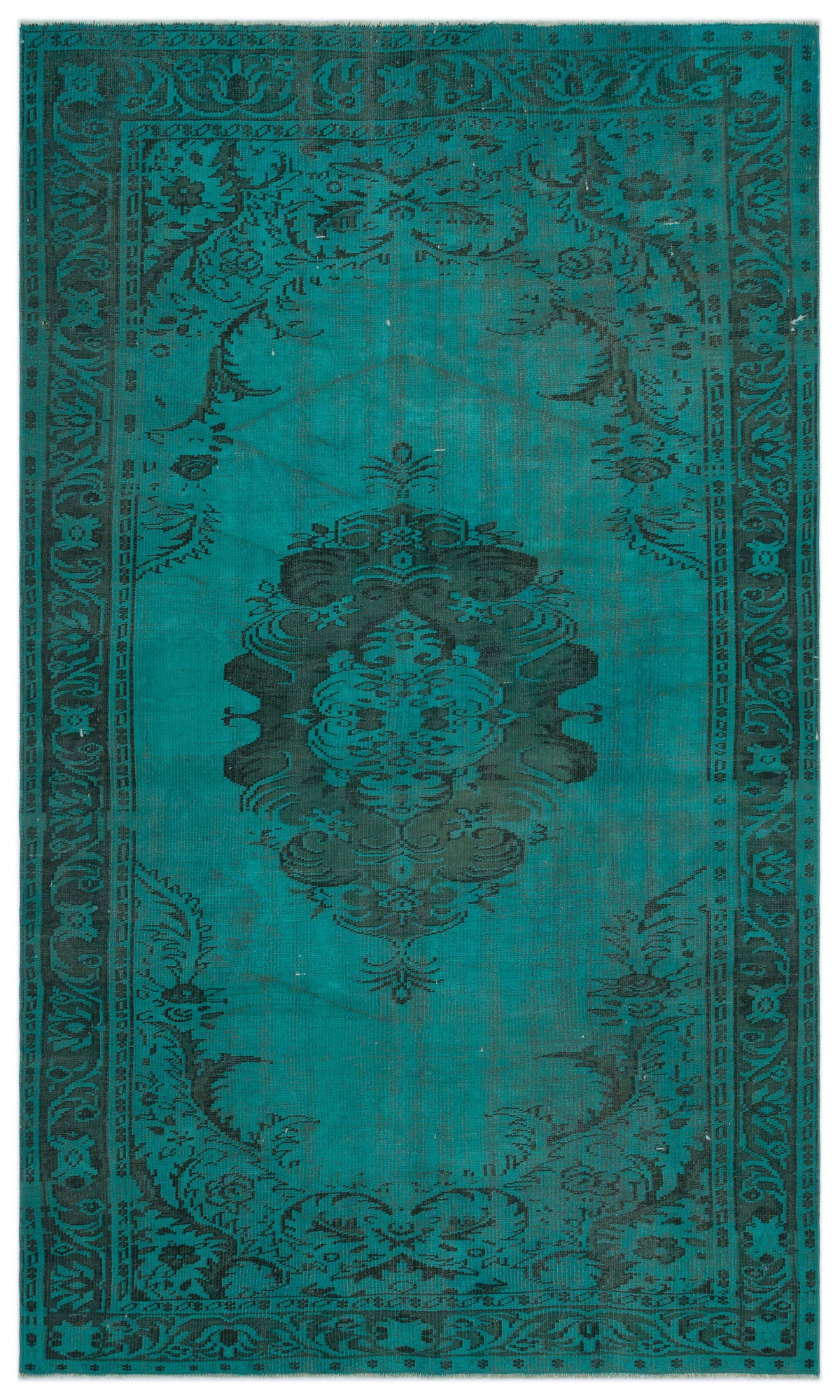 Turquoise  Over Dyed Vintage Rug 5&#39;5&#39;&#39; x 9&#39;4&#39;&#39; ft 166 x 285 cm