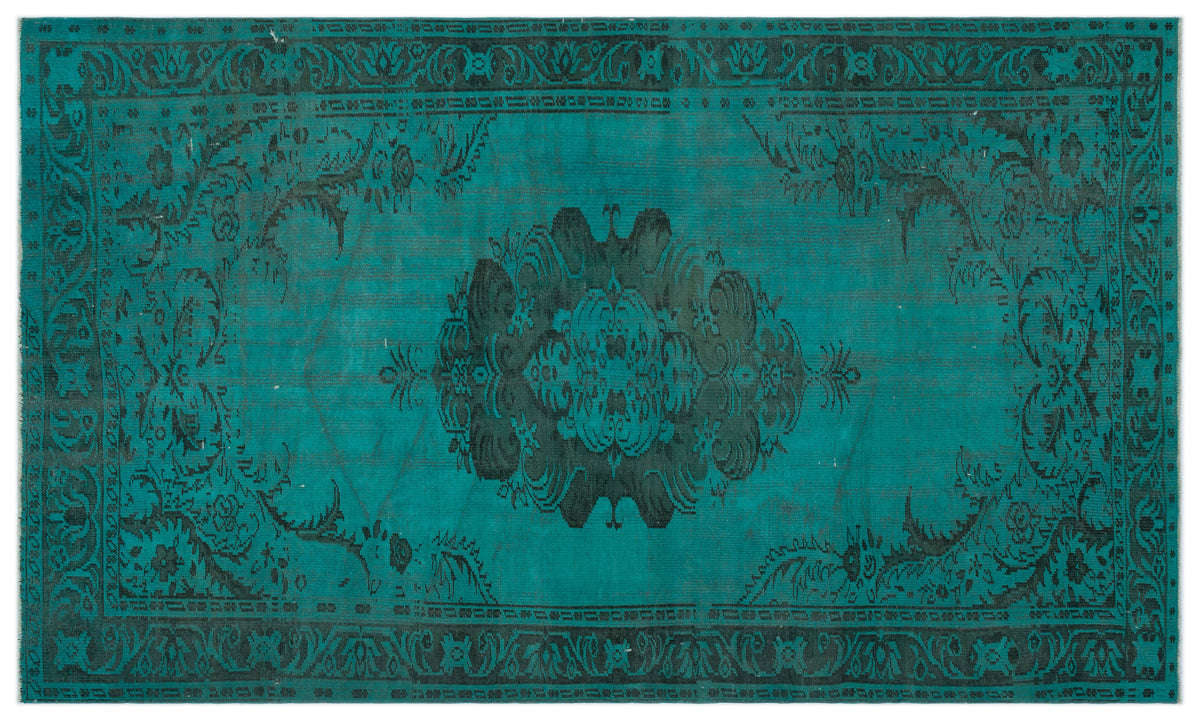 Turquoise  Over Dyed Vintage Rug 5&#39;5&#39;&#39; x 9&#39;4&#39;&#39; ft 166 x 285 cm