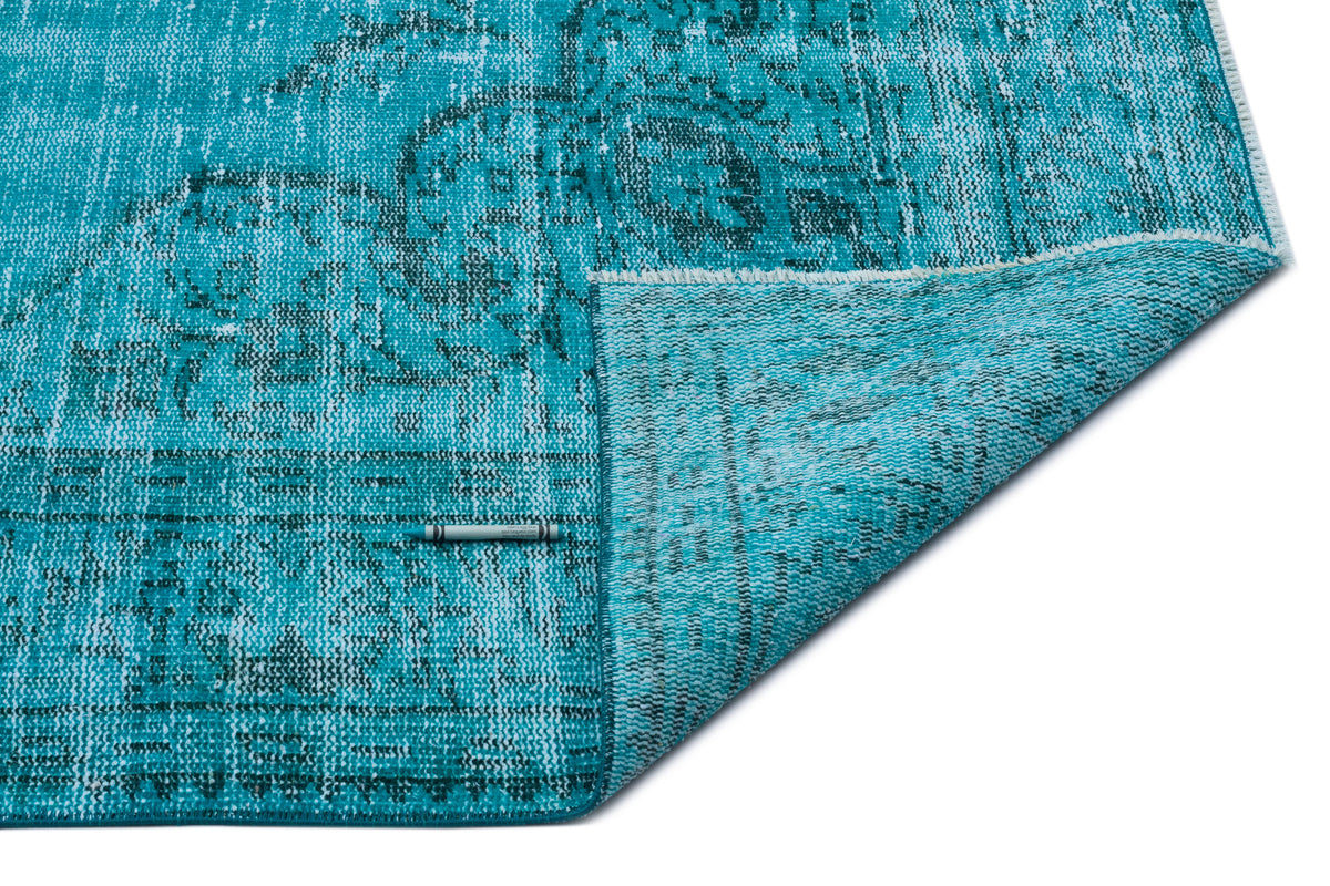 Turquoise  Over Dyed Vintage Rug 6&#39;1&#39;&#39; x 10&#39;1&#39;&#39; ft 185 x 307 cm