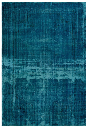 Turquoise  Over Dyed Vintage Rug 6'1'' x 8'11'' ft 185 x 272 cm