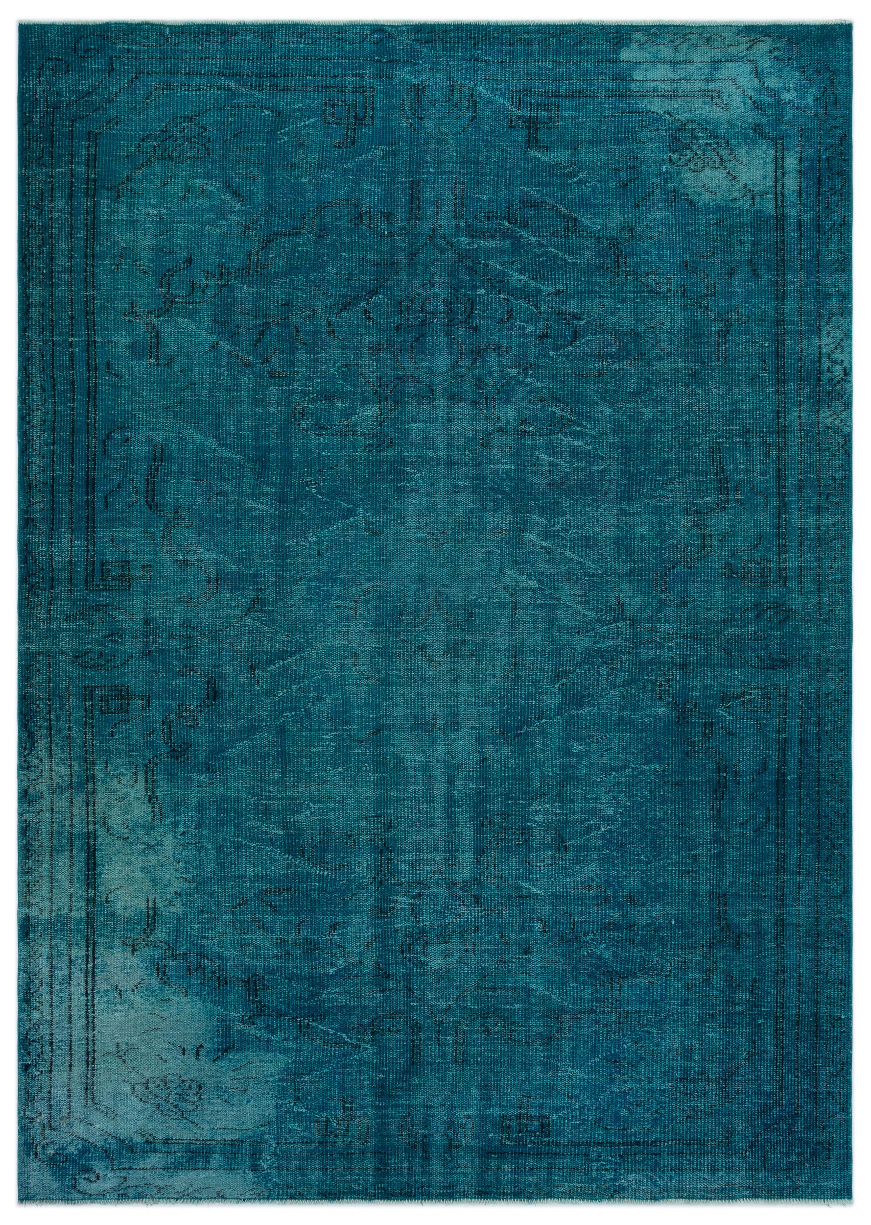 Turquoise  Over Dyed Vintage Rug 6'2'' x 8'9'' ft 189 x 267 cm