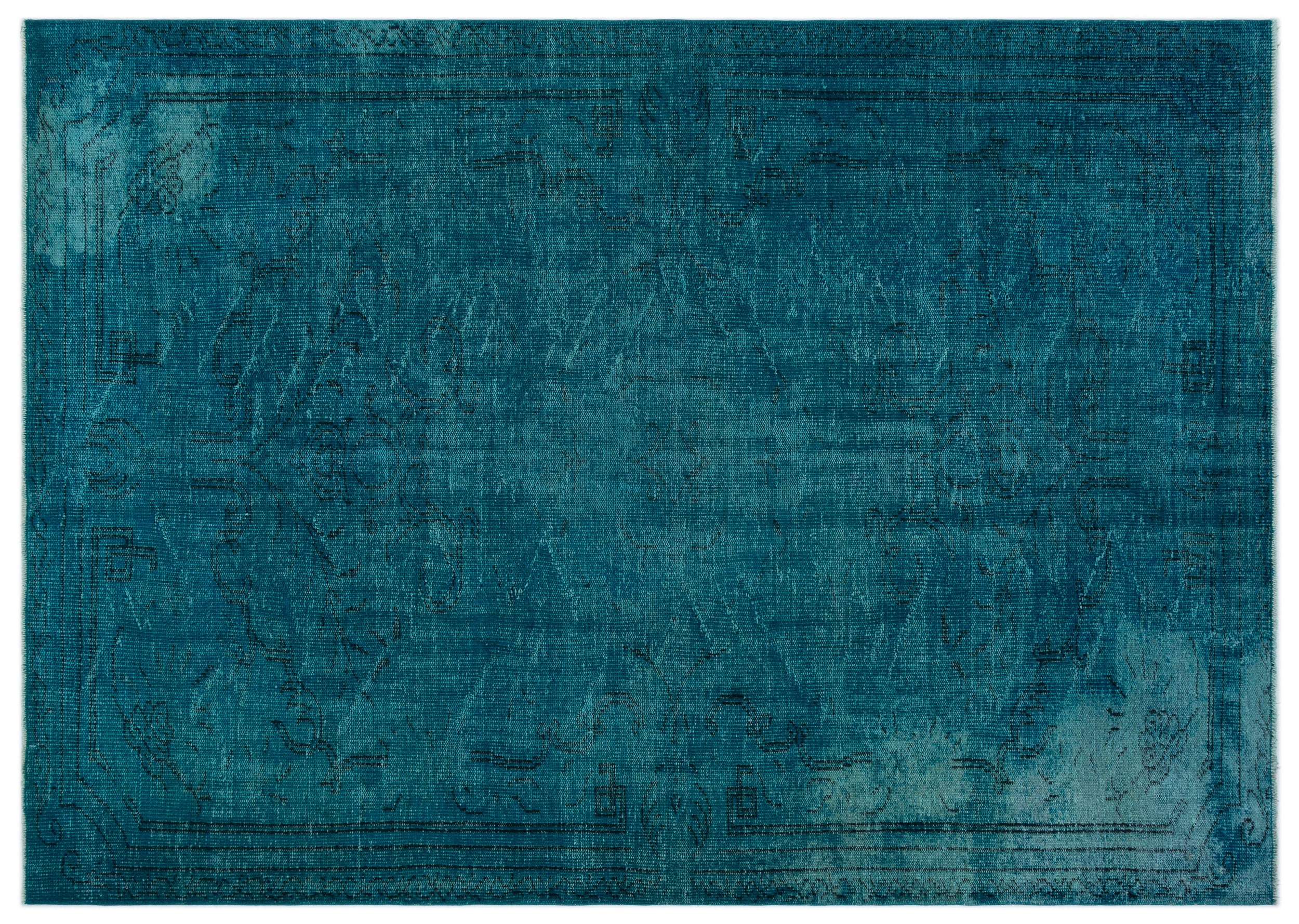 Turquoise  Over Dyed Vintage Rug 6'2'' x 8'9'' ft 189 x 267 cm