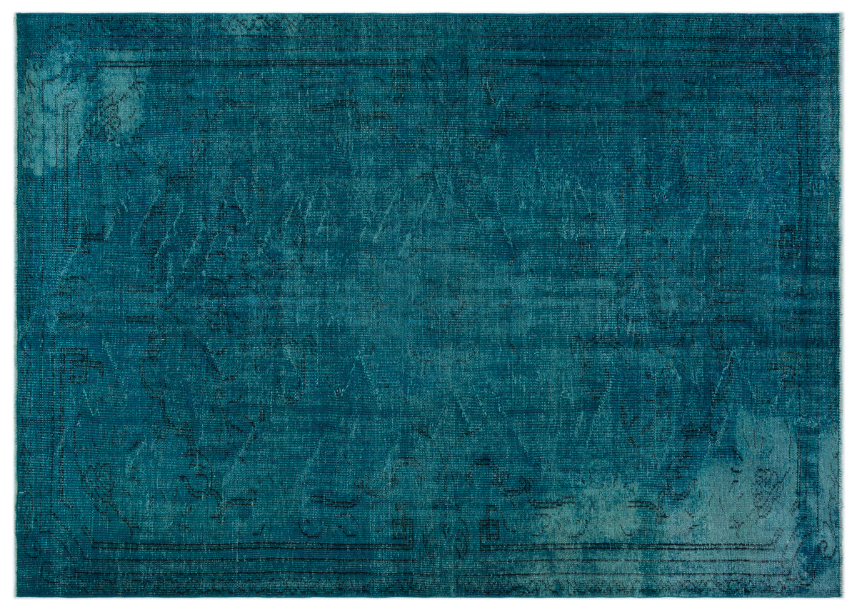 Turquoise  Over Dyed Vintage Rug 6&#39;2&#39;&#39; x 8&#39;9&#39;&#39; ft 189 x 267 cm