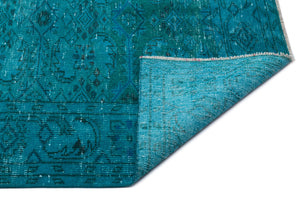 Turquoise  Over Dyed Vintage Rug 6'4'' x 9'9'' ft 193 x 297 cm