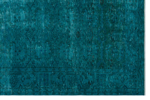 Turquoise  Over Dyed Vintage Rug 6'4'' x 9'9'' ft 193 x 297 cm