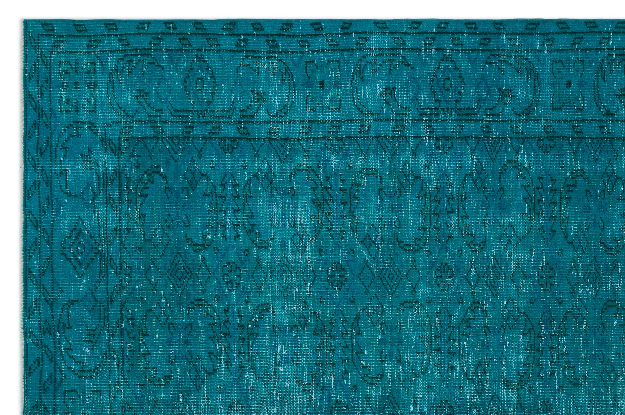Turquoise  Over Dyed Vintage Rug 6'4'' x 9'9'' ft 193 x 297 cm