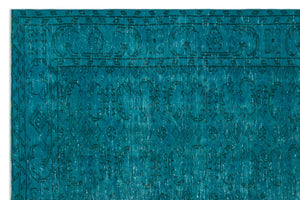 Turquoise  Over Dyed Vintage Rug 6'4'' x 9'9'' ft 193 x 297 cm