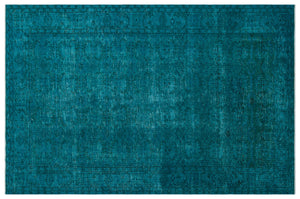 Turquoise  Over Dyed Vintage Rug 6'4'' x 9'9'' ft 193 x 297 cm