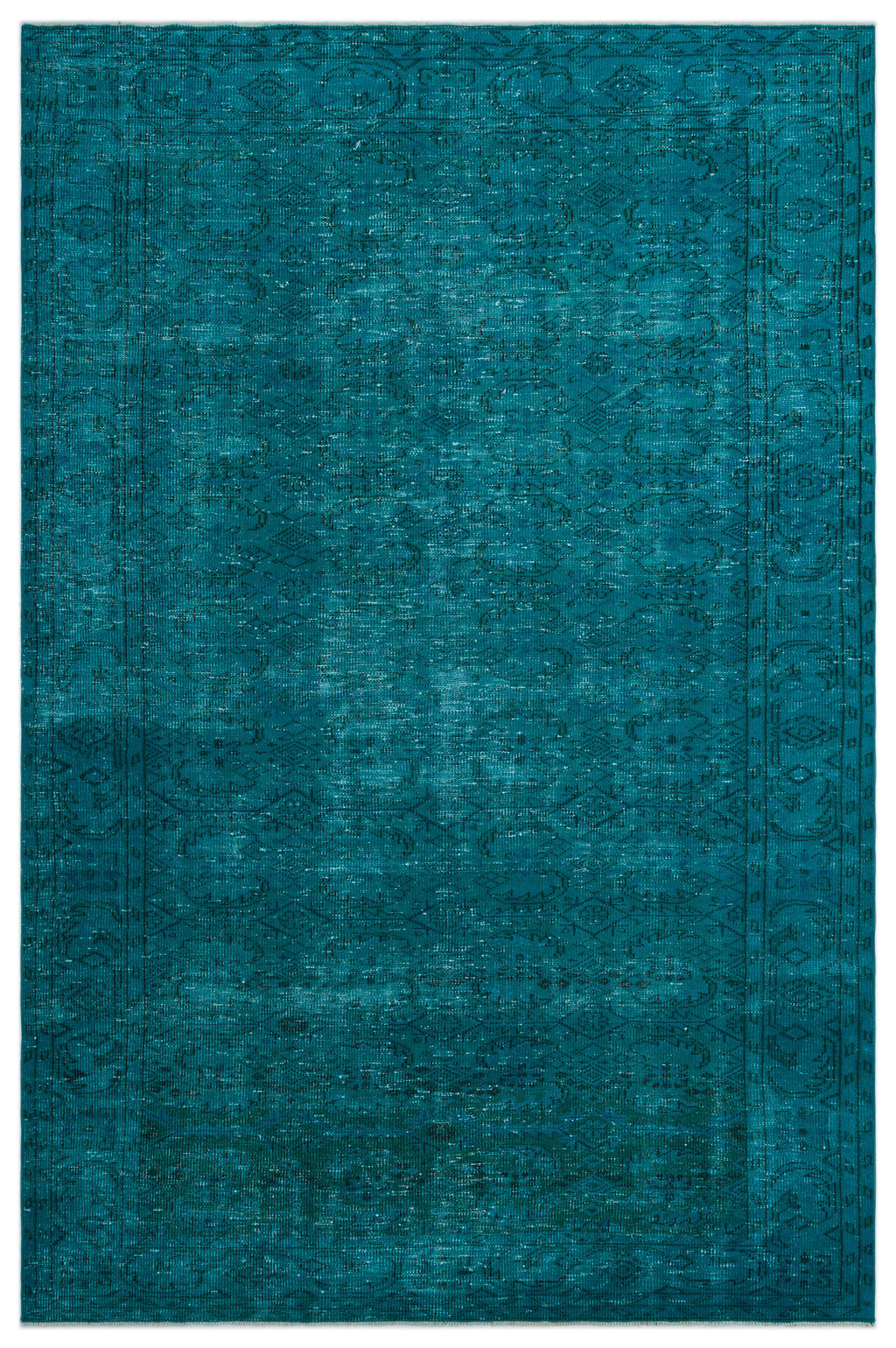 Turquoise  Over Dyed Vintage Rug 6'4'' x 9'9'' ft 193 x 297 cm