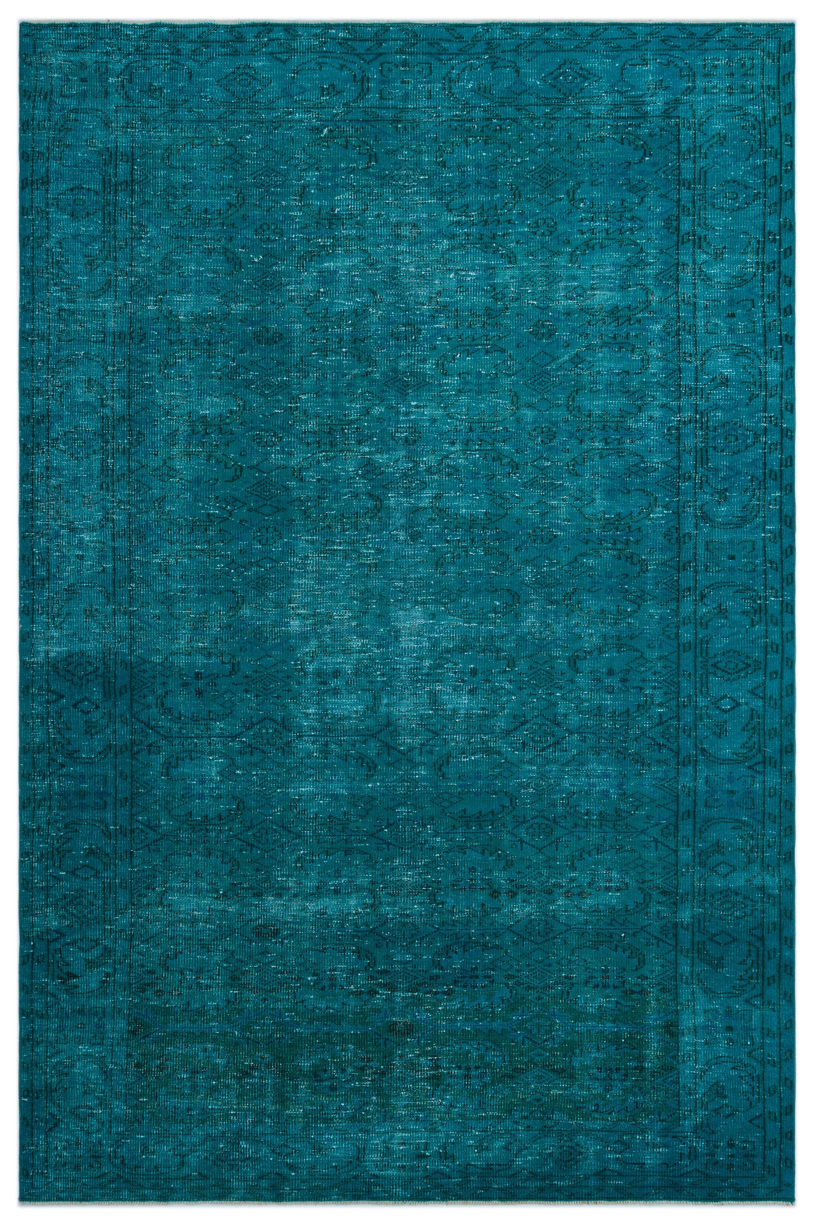 Turquoise  Over Dyed Vintage Rug 6'4'' x 9'9'' ft 193 x 297 cm