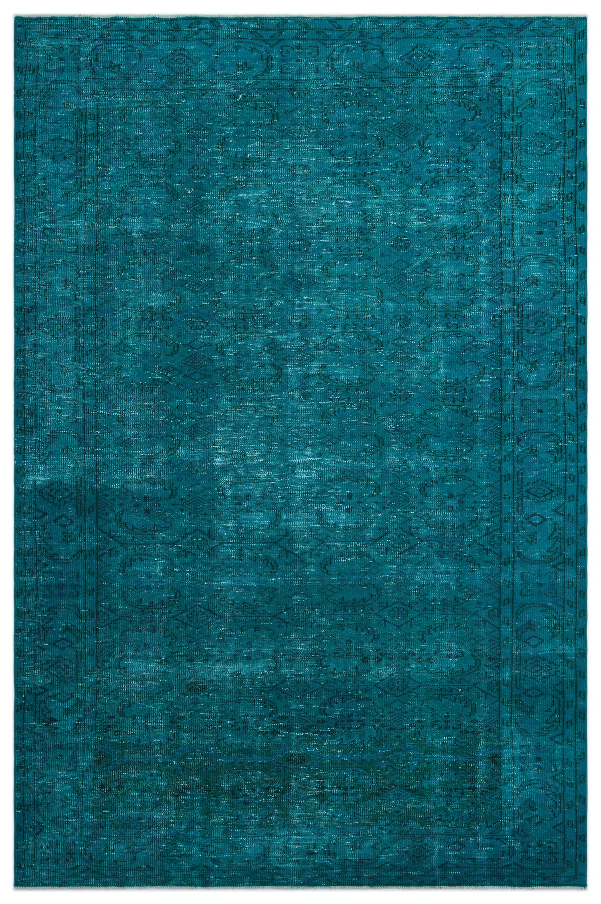 Turquoise  Over Dyed Vintage Rug 6&#39;4&#39;&#39; x 9&#39;9&#39;&#39; ft 193 x 297 cm