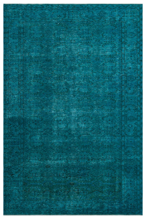 Turquoise  Over Dyed Vintage Rug 6'4'' x 9'9'' ft 193 x 297 cm