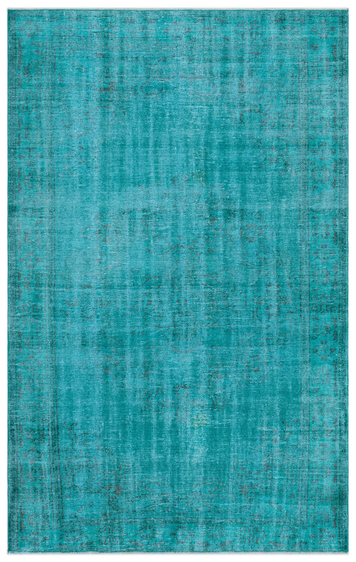 Turquoise  Over Dyed Vintage Rug 5&#39;7&#39;&#39; x 8&#39;8&#39;&#39; ft 170 x 265 cm