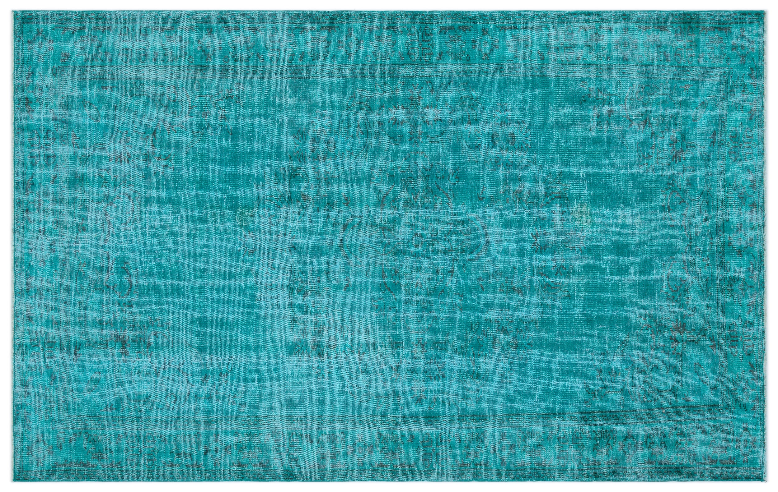 Turquoise  Over Dyed Vintage Rug 5'7'' x 8'8'' ft 170 x 265 cm