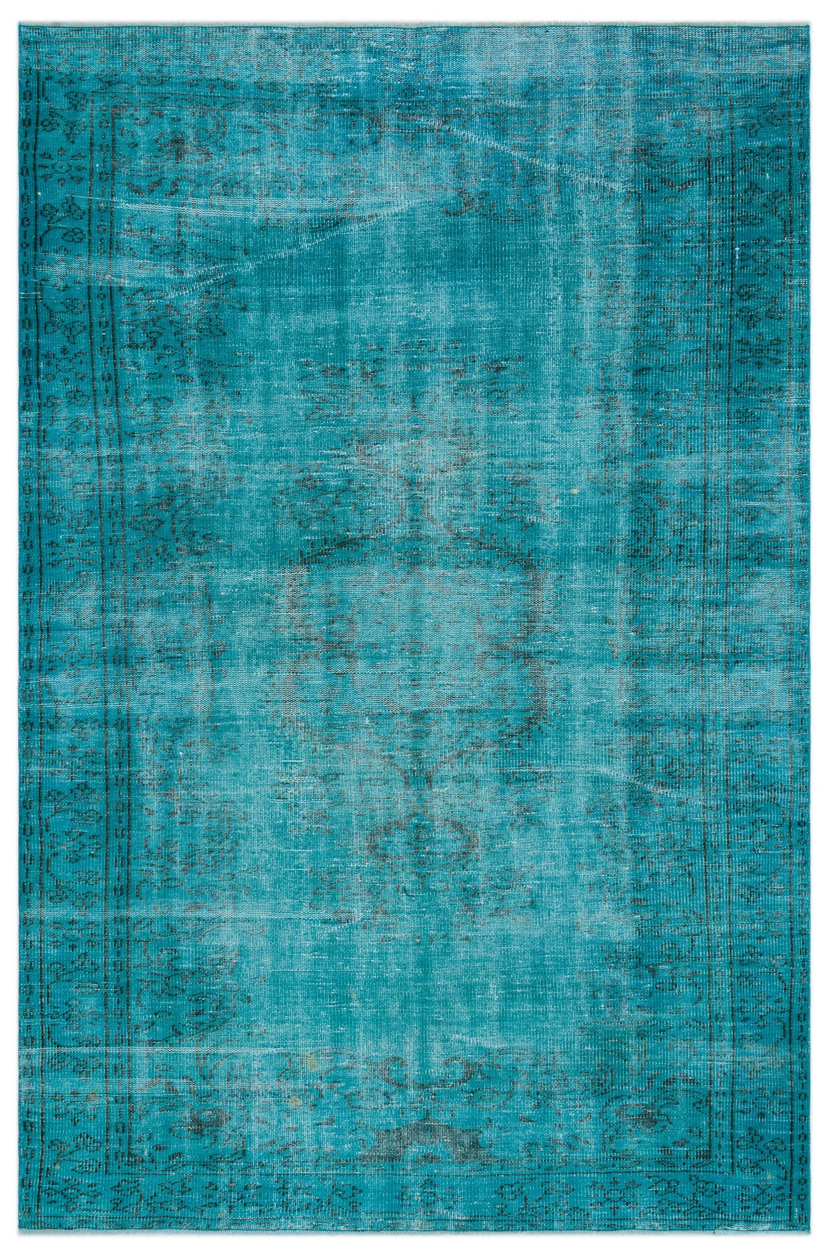 Turquoise  Over Dyed Vintage Rug 6&#39;1&#39;&#39; x 9&#39;1&#39;&#39; ft 185 x 278 cm