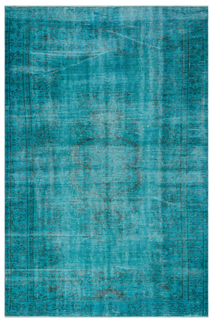 Turquoise  Over Dyed Vintage Rug 6'1'' x 9'1'' ft 185 x 278 cm
