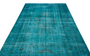 Turquoise  Over Dyed Vintage Rug 6'1'' x 9'1'' ft 185 x 278 cm
