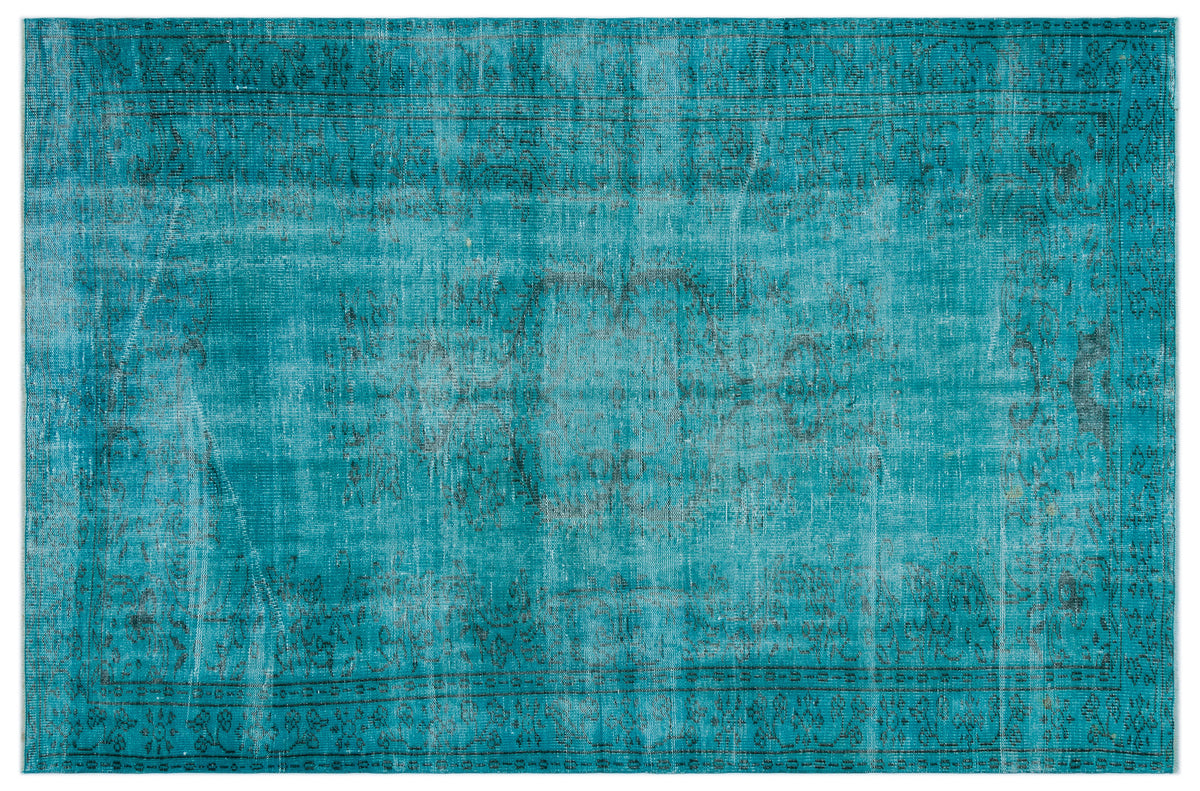 Turquoise  Over Dyed Vintage Rug 6&#39;1&#39;&#39; x 9&#39;1&#39;&#39; ft 185 x 278 cm