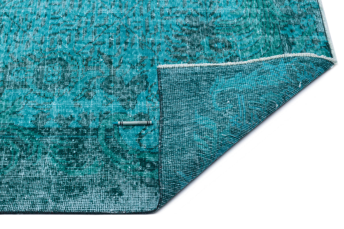 Turquoise  Over Dyed Vintage Rug 5&#39;7&#39;&#39; x 8&#39;7&#39;&#39; ft 169 x 261 cm