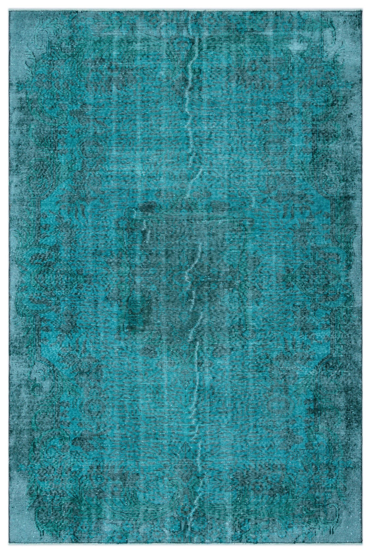 Turquoise  Over Dyed Vintage Rug 5&#39;7&#39;&#39; x 8&#39;7&#39;&#39; ft 169 x 261 cm