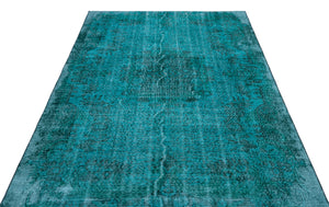 Turquoise  Over Dyed Vintage Rug 5'7'' x 8'7'' ft 169 x 261 cm