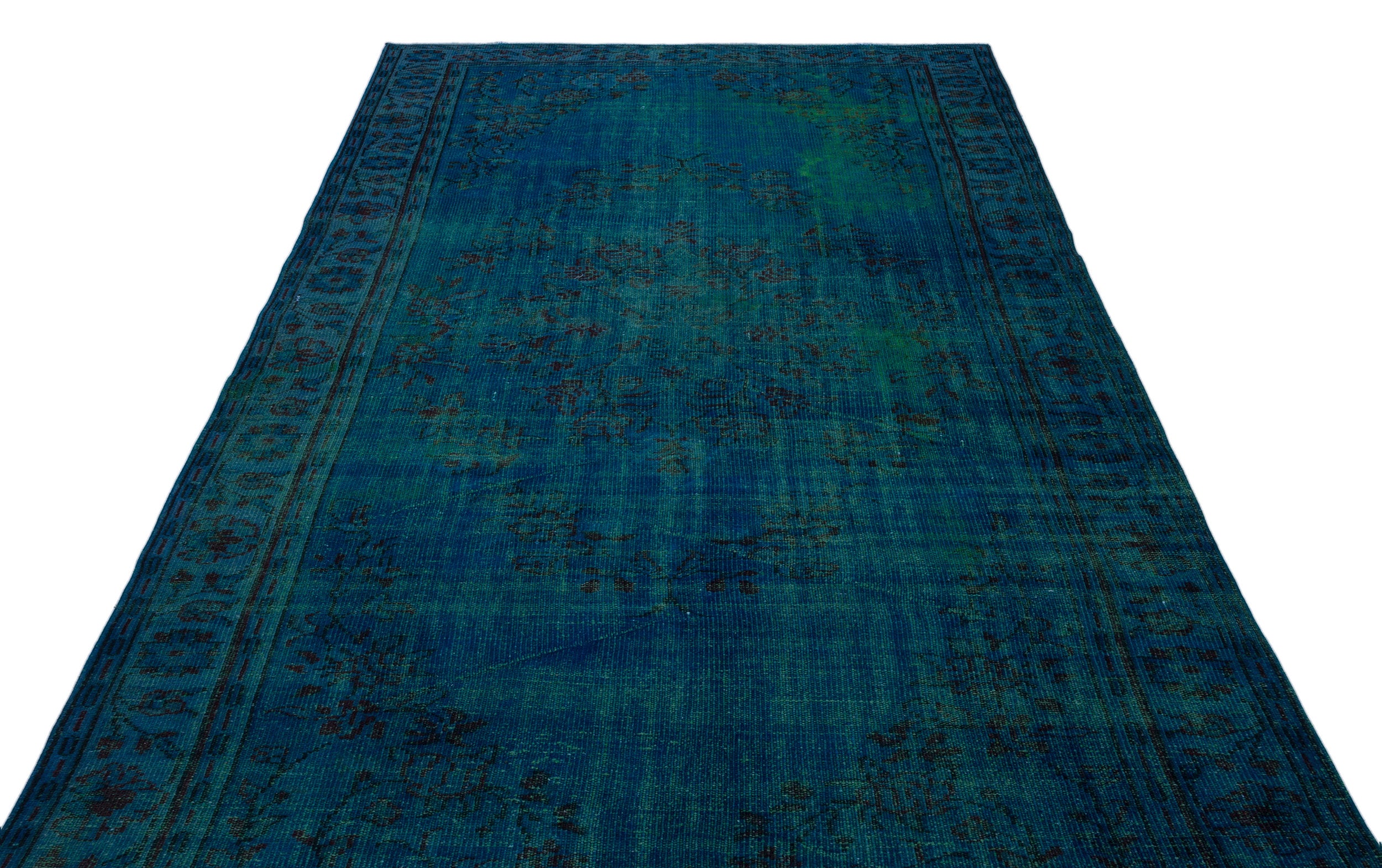 Turquoise  Over Dyed Vintage Rug 6'1'' x 10'3'' ft 185 x 313 cm