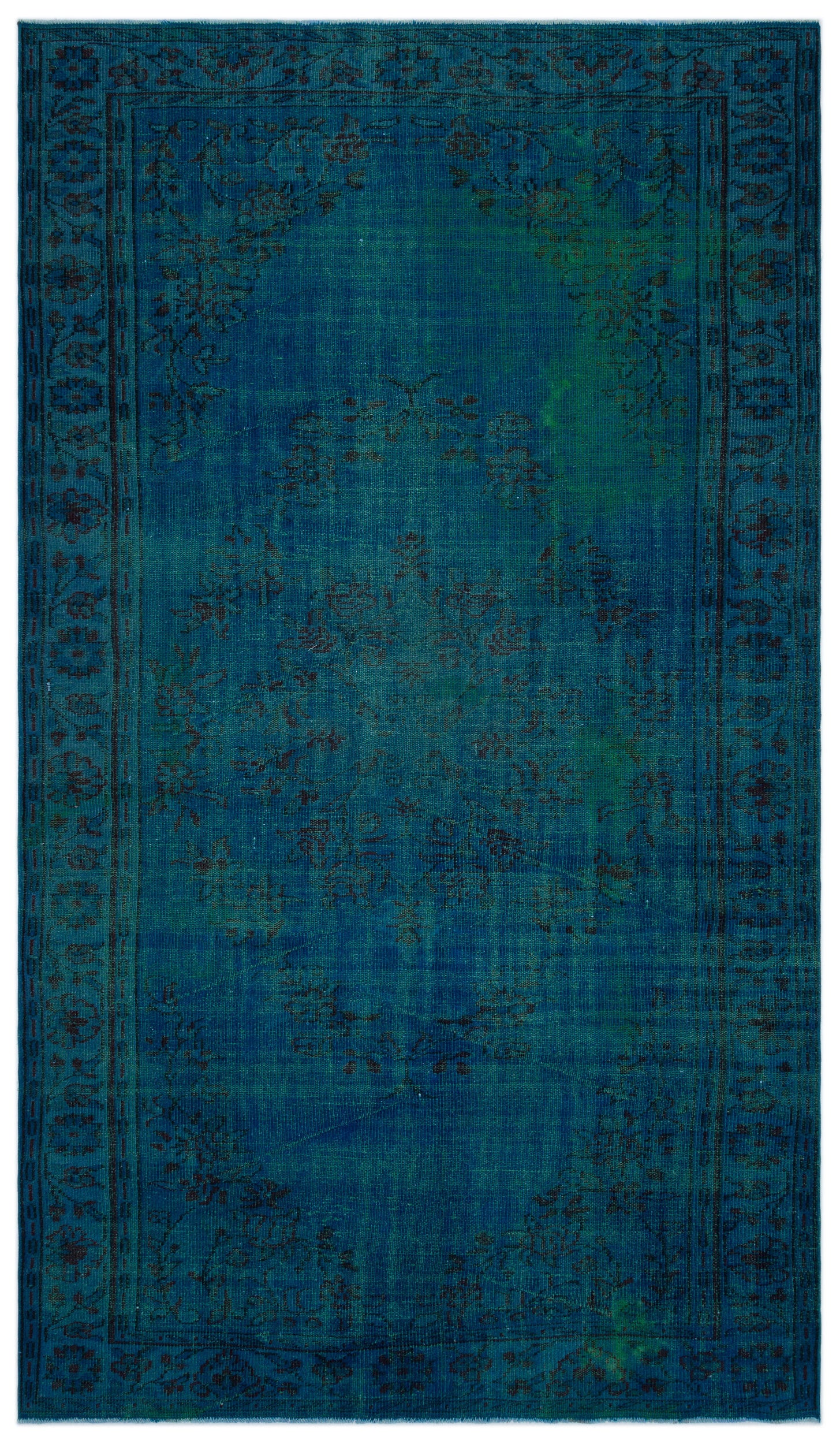 Turquoise  Over Dyed Vintage Rug 6'1'' x 10'3'' ft 185 x 313 cm