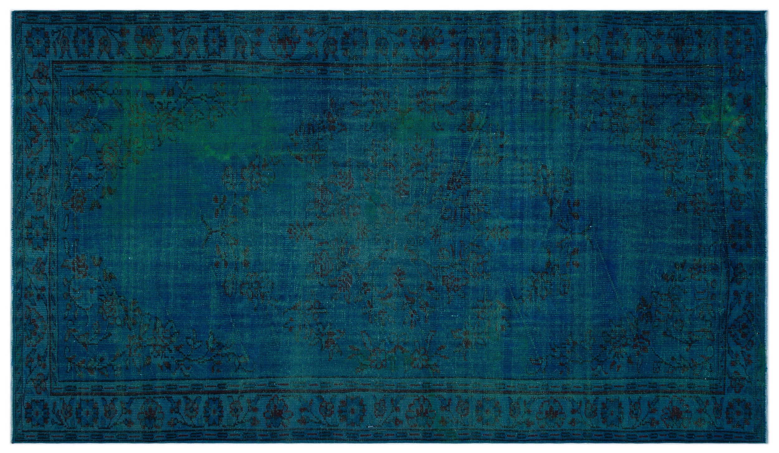 Turquoise  Over Dyed Vintage Rug 6'1'' x 10'3'' ft 185 x 313 cm