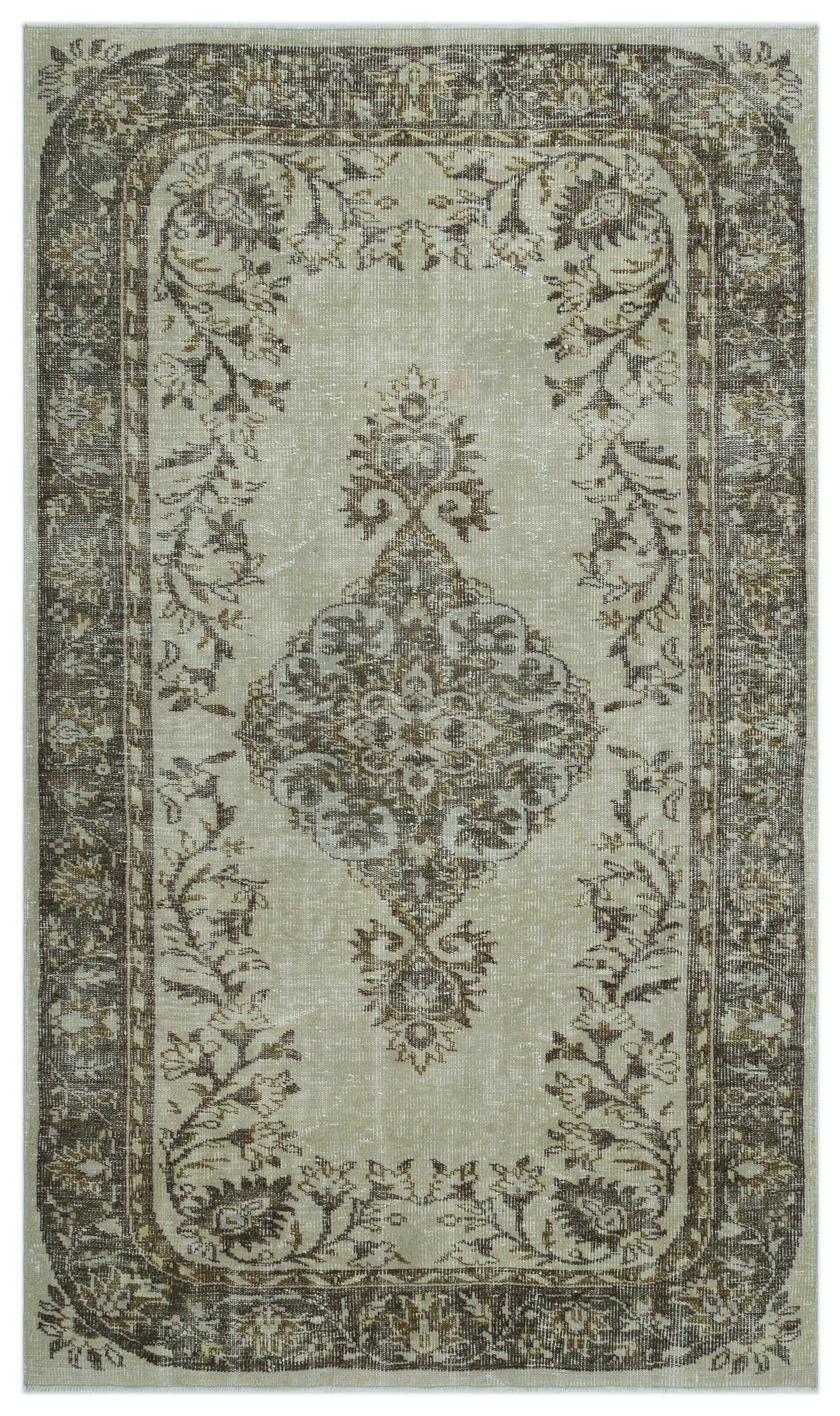 Beige Over Dyed Vintage Rug 5&#39;4&#39;&#39; x 9&#39;1&#39;&#39; ft 163 x 277 cm