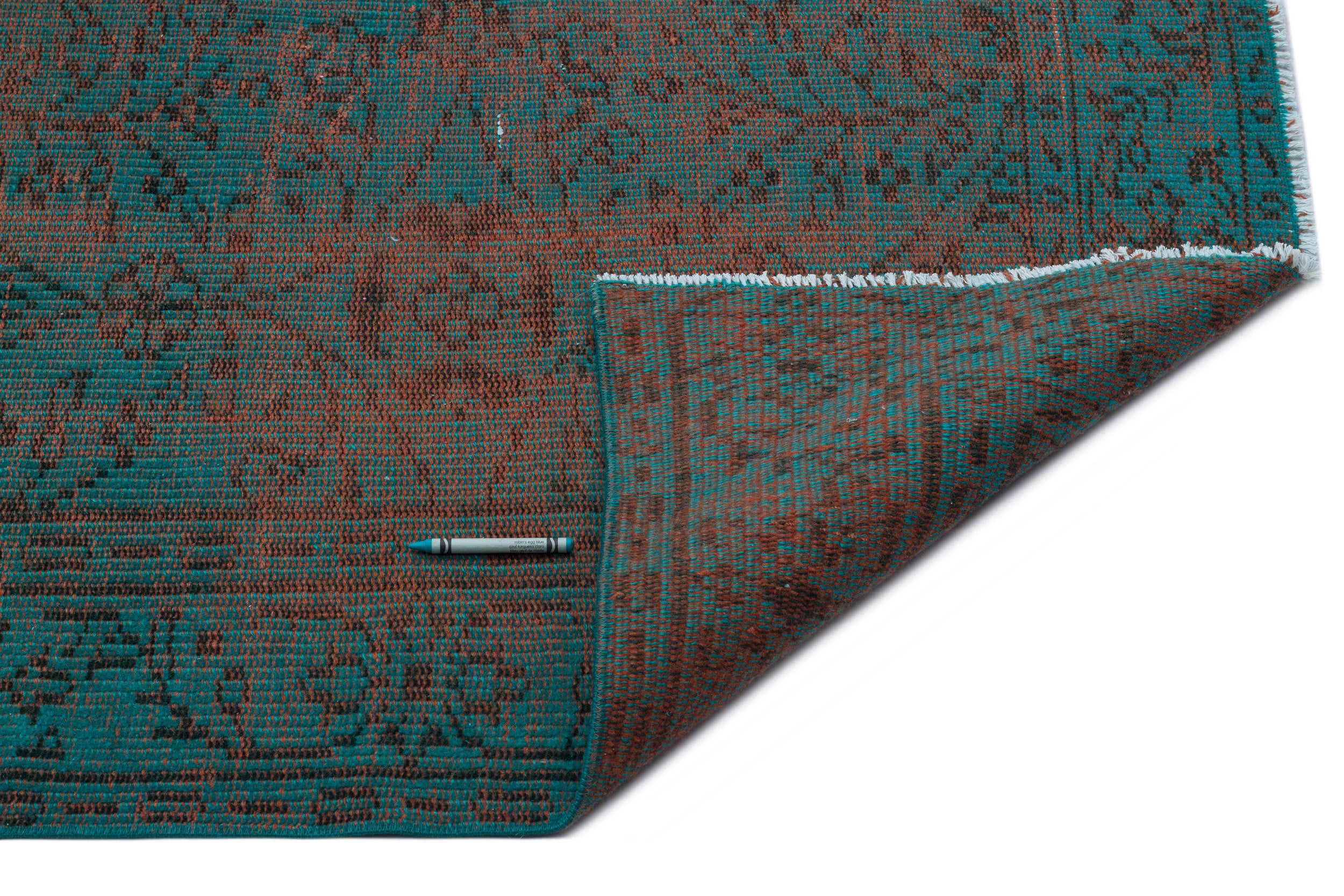 Turquoise  Over Dyed Vintage Rug 6'2'' x 9'5'' ft 188 x 288 cm